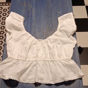 Celebrity Pink White Eyelet Cropped Blouse